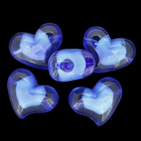 ACRYLIC BEADS BEAD IN BEAD - HEART 11 - 35x28x20mm BLUE (DARK) - 500 g Hole-3.8mm (46 pcs.)