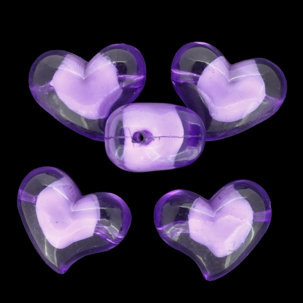 ACRYLIC BEADS BEAD IN BEAD - HEART 11 - 35x28x20mm PURPLE (DARK) - 500 g Hole-3.8mm (46 pcs.)