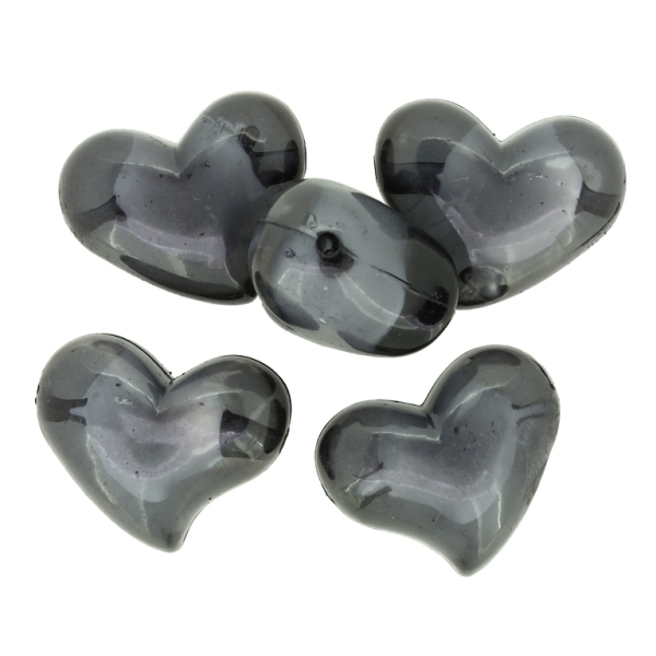 ACRYLIC BEADS BEAD IN BEAD - HEART 11 - 35x28x20mm BLACK - 50 g Hole-3.8mm (5 pcs.)