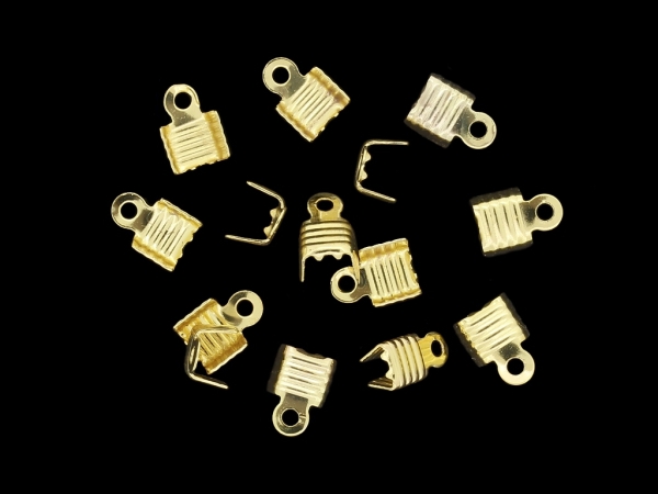 METAL ELEMENTS - FOLD OVER CRIMP CORD ENDS U-SHAPED - STEEL 304 - 5x8mm GOLD COLOR - PACKAGE 100pcs. Hole-1.5mm 