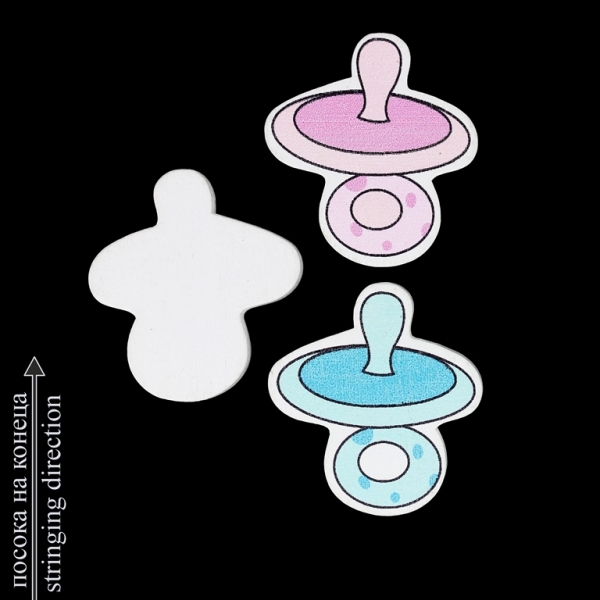 WOODEN FIGURES - BABIES - PACIFIER 01 - 32x35x5mm PINK AND BLUE - PACKAGE 50pcs. Hole-2.0mm