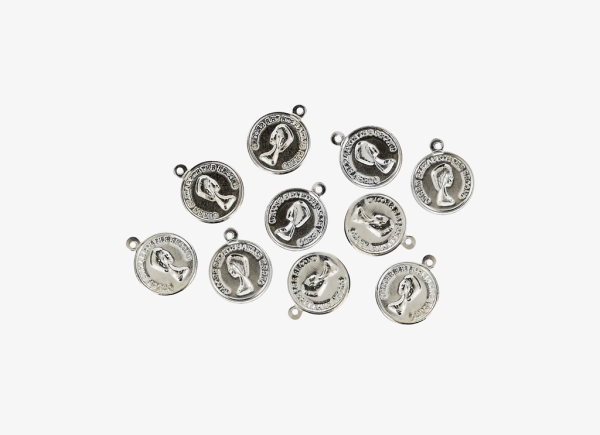 METAL ELEMENTS - IMITATION COIN FOR JEWELRY WITH RING - 18mm - MODEL 02 - GOLD COLOR -  1000pcs. Hole-1.5mm