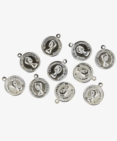 METAL ELEMENTS - IMITATION COIN FOR JEWELRY WITH RING - 18mm - MODEL 02 - GOLD COLOR -  100pcs. Hole-1.5mm