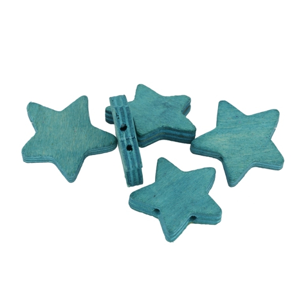 WOODEN ELEMENTS FOR BRACELETS - STAR 01 - 24x22x6mm - TURQUOISE - 100 pcs. Hole-2x2.5mm