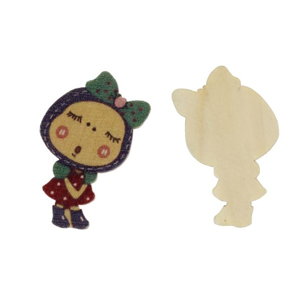 WOODEN BEADS FOR ADHESION - GIRL 09 - 30x16x3mm BLUE - 200 pcs.