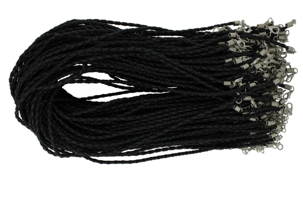 NECKLACE WITH CLASP - BRAIDED LEATHER 3mm - NECKLACE - 45+5cm BLACK 03 - 100pcs.