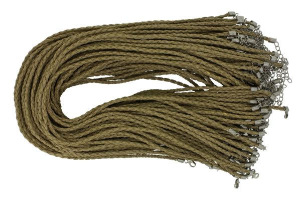 NECKLACE WITH CLASP - BRAIDED LEATHER 3mm - NECKLACE - 45+5cm BEIGE (DARK) 08 - 100pcs.