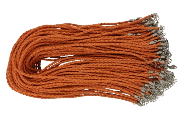 NECKLACE WITH CLASP - BRAIDED LEATHER 3mm - NECKLACE - 45+5cm ORANGE 10 - 100pcs.