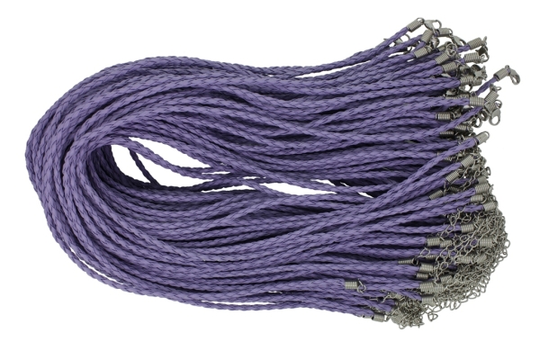 NECKLACE WITH CLASP - BRAIDED LEATHER 3mm - NECKLACE - 45+5cm PURPLE (LIGHT) 18 - 100pcs.