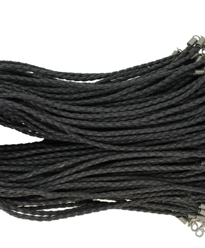 NECKLACE WITH CLASP - BRAIDED LEATHER 3mm - NECKLACE - 45+5cm GRAY (DARK) 21 - 100pcs.