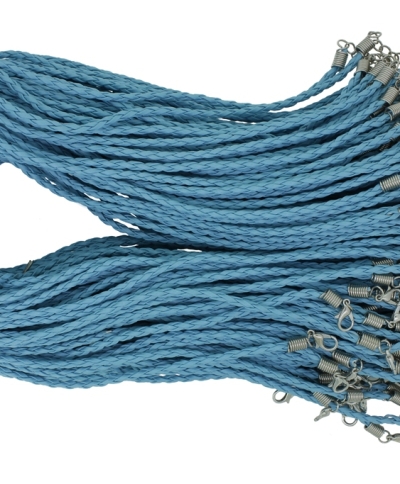 NECKLACE WITH CLASP - BRAIDED LEATHER 3mm - NECKLACE - 45+5cm BLUE (LIGHT) 22 - 100pcs.