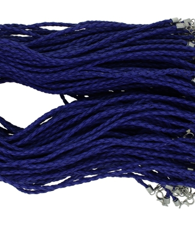NECKLACE WITH CLASP - BRAIDED LEATHER 3mm - NECKLACE - 45+5cm BLUE (DARK) 24 - 100pcs.