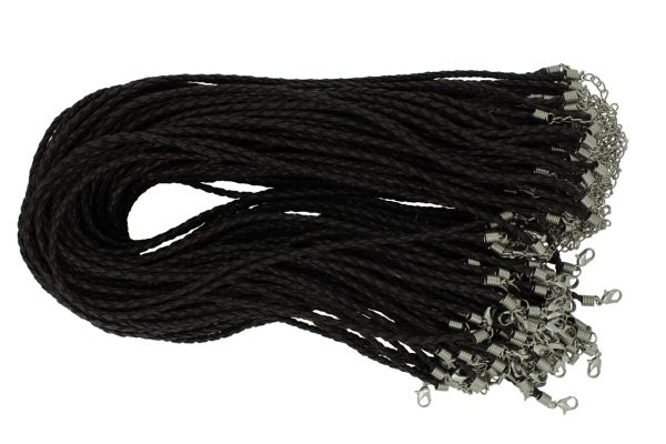 NECKLACE WITH CLASP - BRAIDED LEATHER 3mm - NECKLACE - 45+5cm BROWN (DARK) 30 - 100pcs.