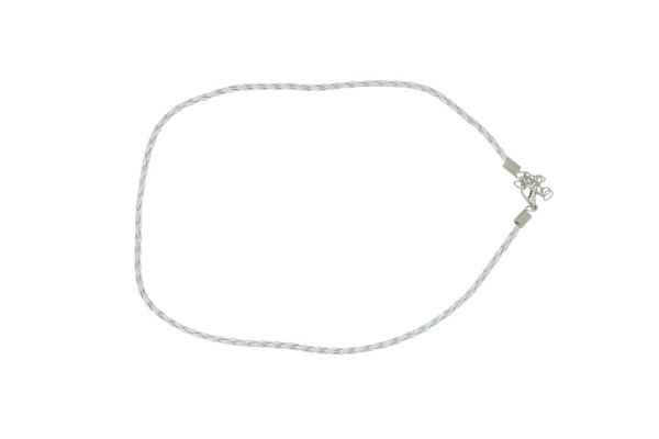 NECKLACE WITH CLASP - BRAIDED LEATHER 3mm - NECKLACE - 45+5cm SILVER 02 - 1pc.