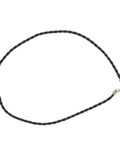 NECKLACE WITH CLASP - BRAIDED LEATHER 3mm - NECKLACE - 45+5cm BLACK 03 - 1pc.