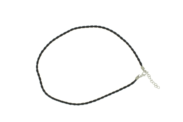 NECKLACE WITH CLASP - BRAIDED LEATHER 3mm - NECKLACE - 45+5cm BLACK 03 - 1pc.