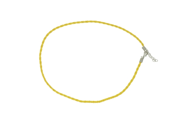 NECKLACE WITH CLASP - BRAIDED LEATHER 3mm - NECKLACE - 45+5cm YELLOW 09 - 1pc.