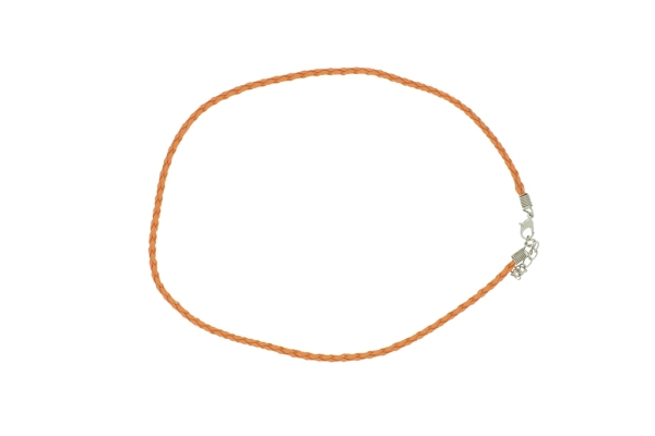 NECKLACE WITH CLASP - BRAIDED LEATHER 3mm - NECKLACE - 45+5cm ORANGE 10 - 1pc.