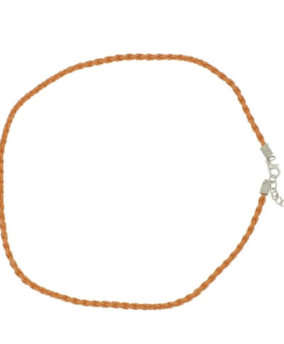 NECKLACE WITH CLASP - BRAIDED LEATHER 3mm - NECKLACE - 45+5cm ORANGE 11 - 1pc.