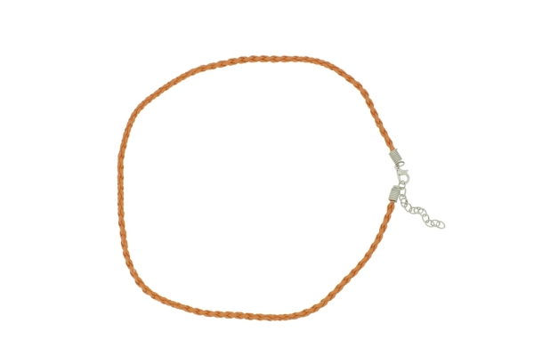 NECKLACE WITH CLASP - BRAIDED LEATHER 3mm - NECKLACE - 45+5cm ORANGE 11 - 1pc.