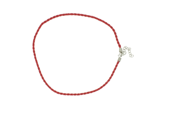 NECKLACE WITH CLASP - BRAIDED LEATHER 3mm - NECKLACE - 45+5cm RED 12 - 1pc.