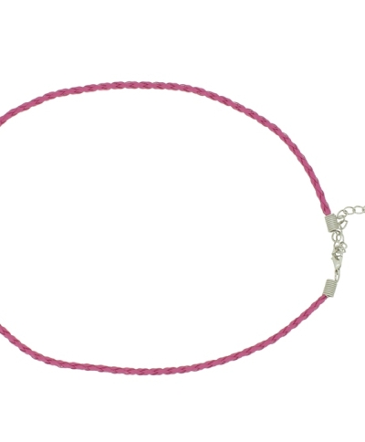 NECKLACE WITH CLASP - BRAIDED LEATHER 3mm - NECKLACE - 45+5cm CYCLAMEN 14 - 1pc.
