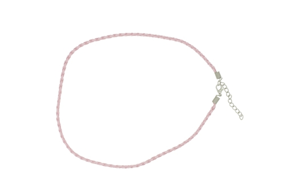 NECKLACE WITH CLASP - BRAIDED LEATHER 3mm - NECKLACE - 45+5cm PINK 15 - 1pc.