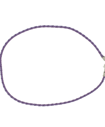NECKLACE WITH CLASP - BRAIDED LEATHER 3mm - NECKLACE - 45+5cm PURPLE 19 - 1pc.