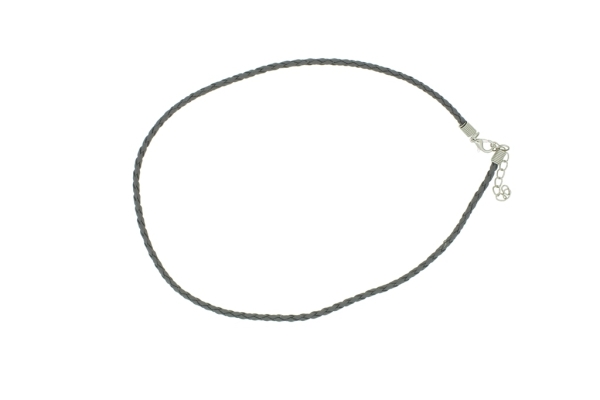 NECKLACE WITH CLASP - BRAIDED LEATHER 3mm - NECKLACE - 45+5cm GRAY (DARK) 21 - 1pc.