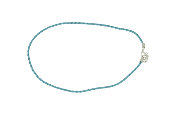 NECKLACE WITH CLASP - BRAIDED LEATHER 3mm - NECKLACE - 45+5cm TURQUOISE 25 - 1pc.