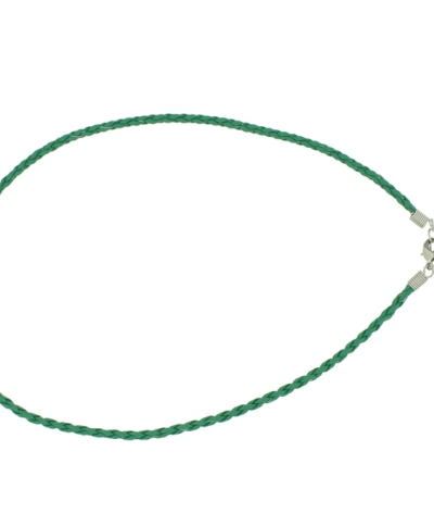 NECKLACE WITH CLASP - BRAIDED LEATHER 3mm - NECKLACE - 45+5cm GREEN GRASSY 33 - 1pc.