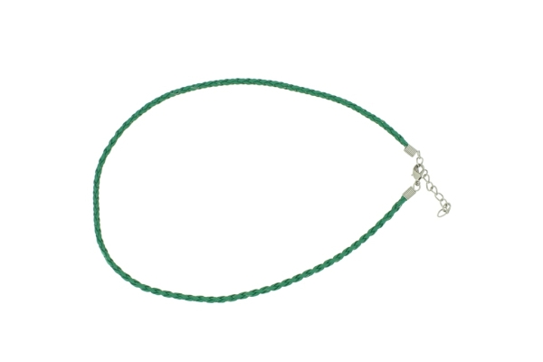 NECKLACE WITH CLASP - BRAIDED LEATHER 3mm - NECKLACE - 45+5cm GREEN GRASSY 33 - 1pc.