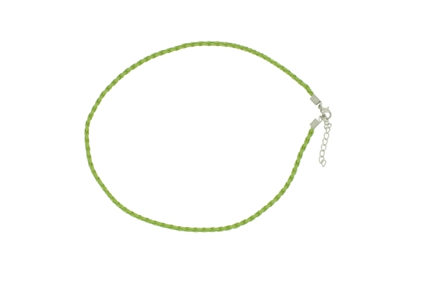 NECKLACE WITH CLASP - BRAIDED LEATHER 3mm - NECKLACE - 45+5cm GREEN MILITARY 34 - 1pc.