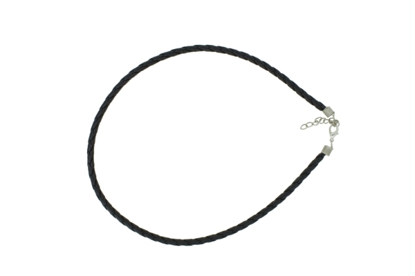 NECKLACE WITH CLASP - BRAIDED LEATHER 5mm - NECKLACE - 45+5cm BLACK 03 - 1pc.