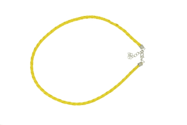 NECKLACE WITH CLASP - BRAIDED LEATHER 5mm - NECKLACE - 45+5cm YELLOW 09 - 1pc.