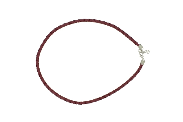 NECKLACE WITH CLASP - BRAIDED LEATHER 5mm - NECKLACE - 45+5cm BORDEAUX 13 - 1pc.