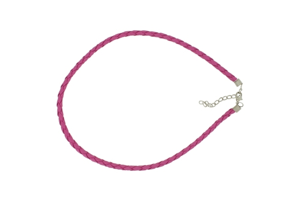 NECKLACE WITH CLASP - BRAIDED LEATHER 5mm - NECKLACE - 45+5cm CYCLAMEN 14 - 1pc.