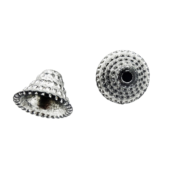 METAL PLATED PLASTIC / CCB BEADS - CAP CONE RELIEF - 14x10mm NICKEL (DARK) - PACKAGE 250g Hole-2.5mm (617pcs.)