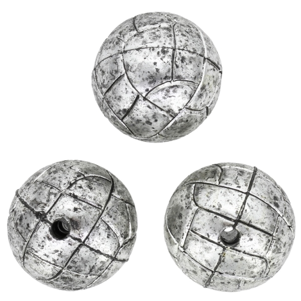 METAL PLATED PLASTIC / CCB BEADS - FOOTBALL - 24mm NICKEL (DARK) - 50g Hole-3.5mm (6pcs.)