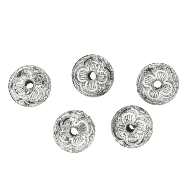 METAL PLATED PLASTIC / CCB BEADS - BALL FLAT FLOWERS 01 - 7x11mm NICKEL (DARK) - PACKAGE 500g Hole-2.0mm (1215pcs.)