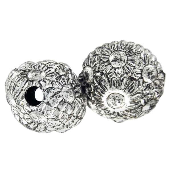 METAL PLATED PLASTIC / CCB BEADS - BALL FLAT FLOWERS 02 - 18x16mm NICKEL (DARK) - 50g Hole-3.5mm (22pcs.)