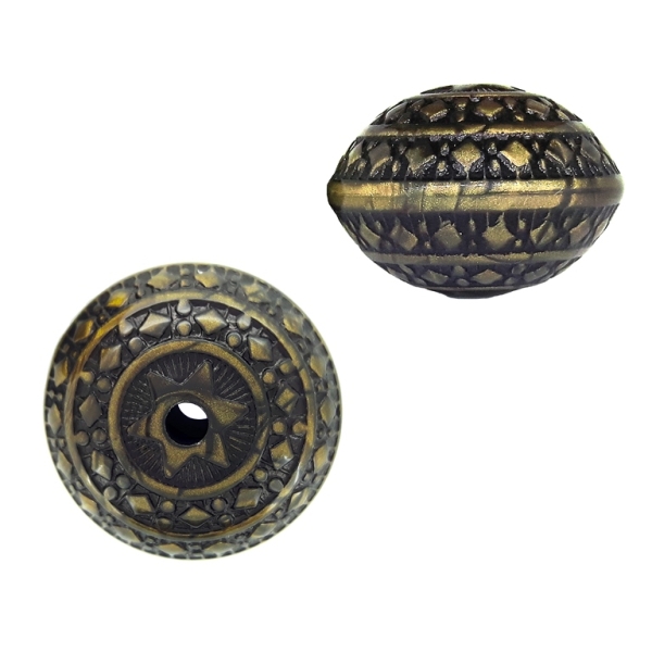 METAL PLATED PLASTIC / CCB BEADS - BALL FLAT RELIEF 04 - 15x21mm ANTIQUE BRONZE - PACKAGE 500g Hole-2.5mm (140pcs.)