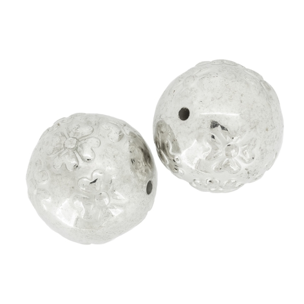 METAL PLATED PLASTIC / CCB BEADS - BALL FLOWERS 01 - 24mm NICKEL - PACKAGE 500g Hole-2.5mm (66pcs.)