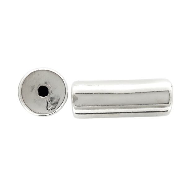 METAL PLATED PLASTIC / CCB BEADS - CYLINDER 01 - 25x10mm NICKEL - PACKAGE 500g Hole-2.5mm (252pcs.)