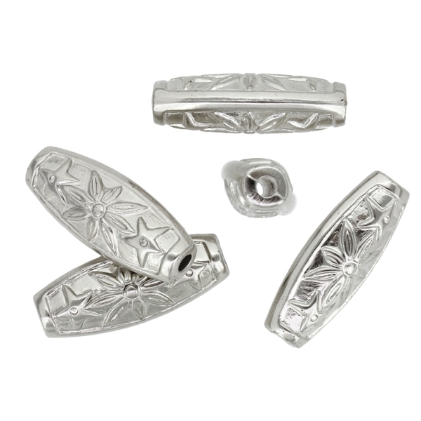 METAL PLATED PLASTIC / CCB BEADS - ELLIPSE RELIEF 01 - 29x12x9mm NICKEL - PACKAGE 500g Hole-3.0mm (310pcs.)