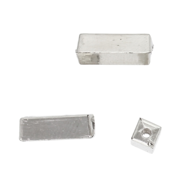 METAL PLATED PLASTIC / CCB BEADS - RECTANGULAR 01 - 12x4x4mm NICKEL - 50g Hole-1.5mm (290pcs.)