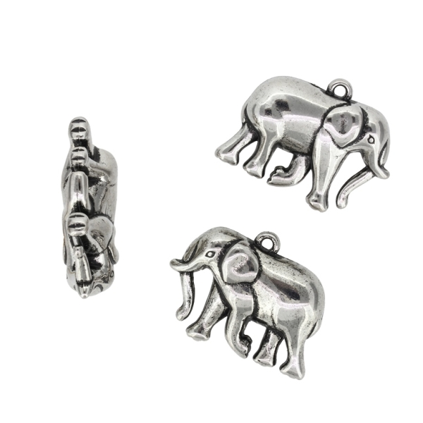 METAL PLATED PLASTIC / CCB PENDANTS - ELEPHANT 02 - 35x28x12mm NICKEL - PACKAGE 500g Hole-2.5mm (100pcs.)