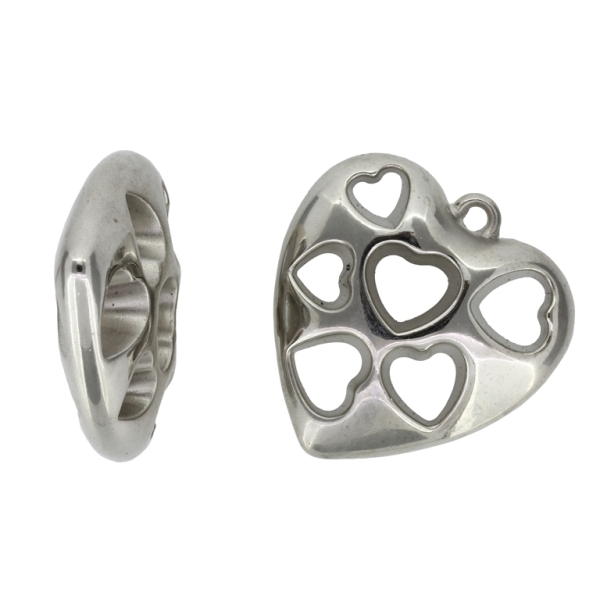 METAL PLATED PLASTIC / CCB PENDANTS - HEART WITH HEARTS - 45x46x15mm NICKEL - PACKAGE 500g Hole-3.8mm (47pcs.)