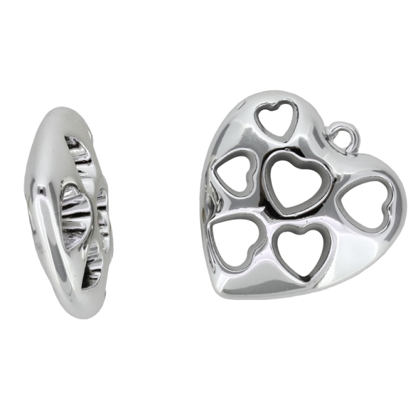 METAL PLATED PLASTIC / CCB PENDANTS - HEART WITH HEARTS - 45x46x15mm NICKEL 02 - PACKAGE 500g Hole-3.8mm (51pcs.)