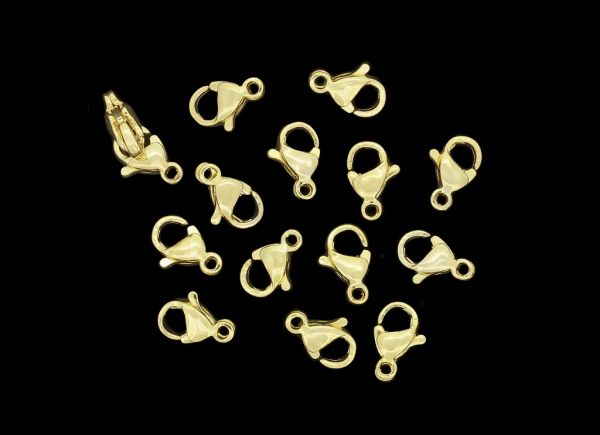 METAL ELEMENTS - LOBSTER CLAW CLASP PARROT CLOSURE - STEEL 304 - 6x9x3mm GOLD COLOR - 5pcs. Hole-1.2mm